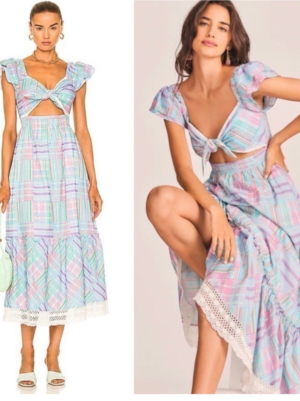 LoveShackFancy Emeka Pastel Plaid Maxi Dress - Pink, Blue, Mint XS
